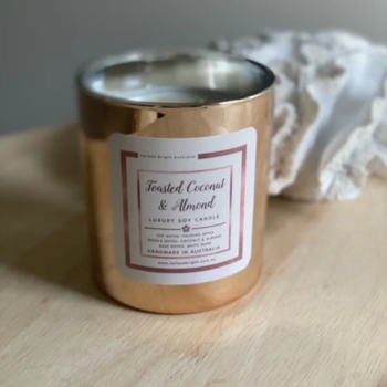 Double Wick Candle. Toasted Coconut, Crushed Apple & Almond  Luxury Handmade Soy Candle : Rose Gold Vessel